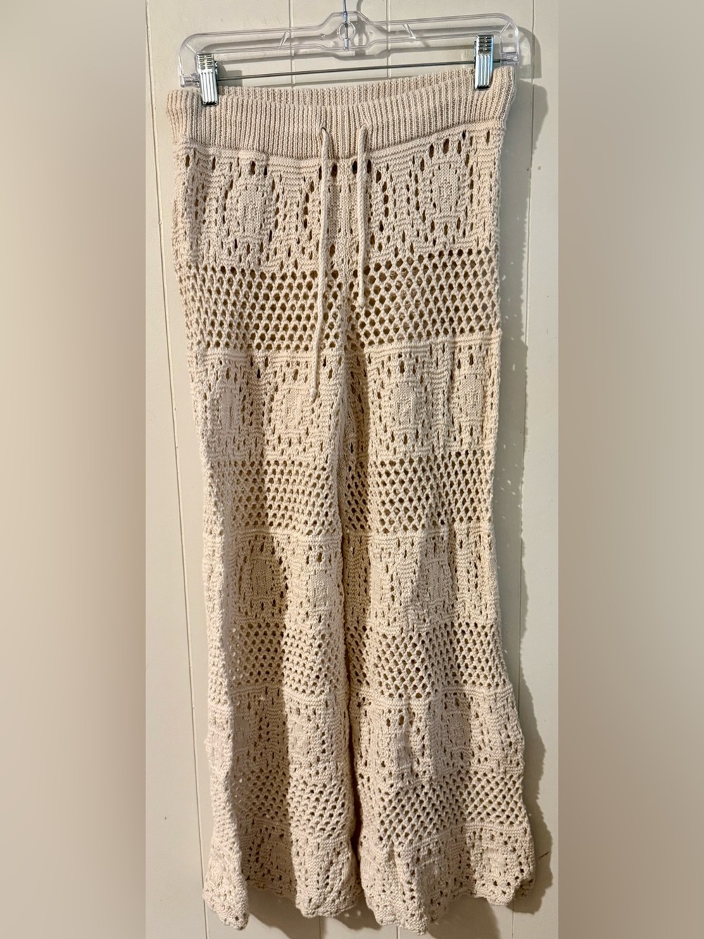 Aerie Cream Crochet Wide Leg Cover Up Pants High Waisted Boho Beach S - Picture 2 of 7